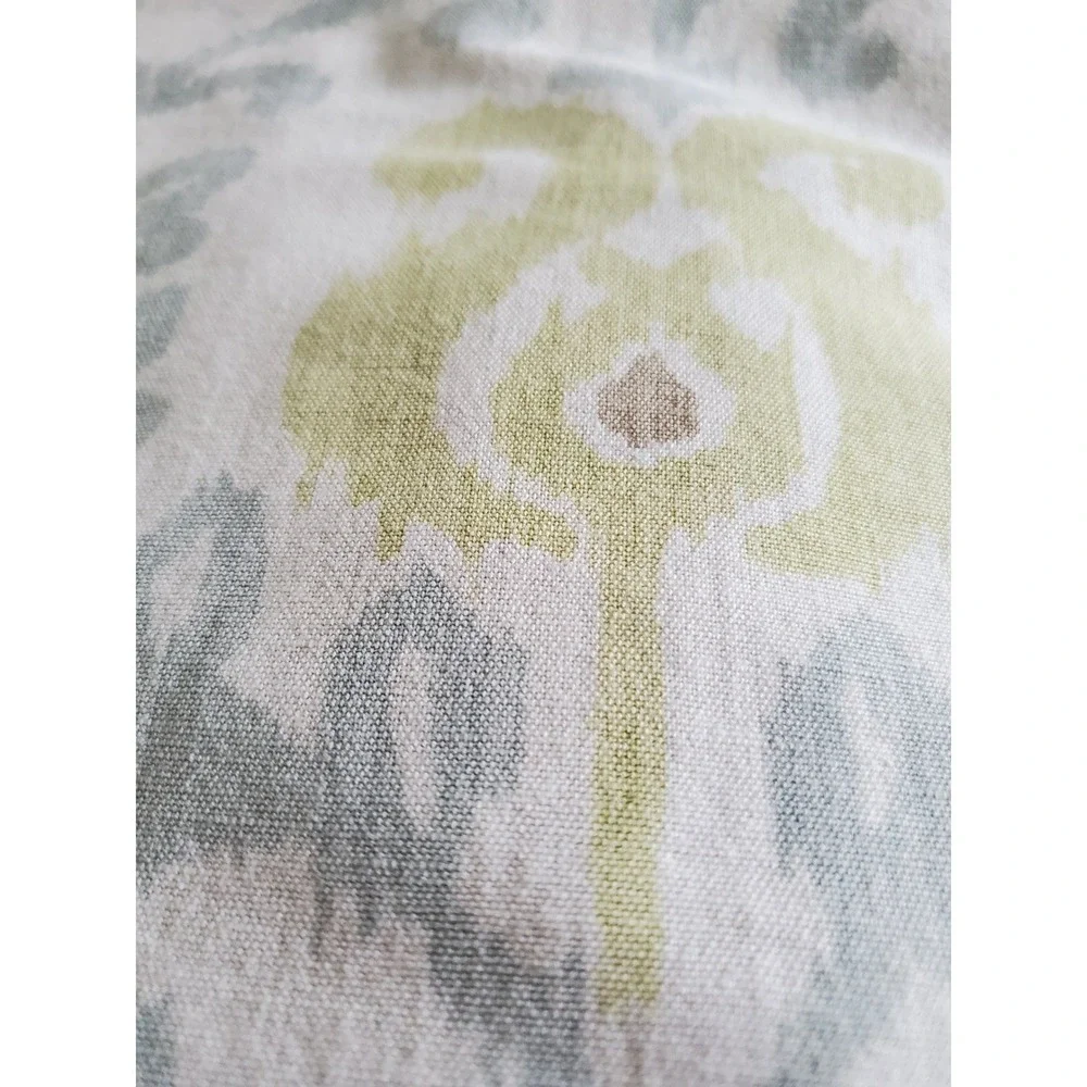 Pottery Barn Queen Duvet Cover & Pillowcase Cotton Linen Ikat Damask Sage‎ Blue